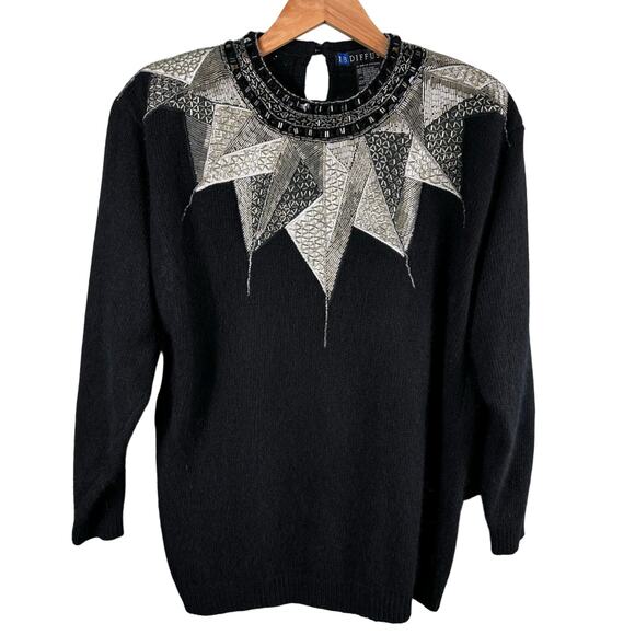 Diffusion Evening Silk Blend Womens Top Angora Wool Long Sleeve Blouse M Sweater - Picture 1 of 9